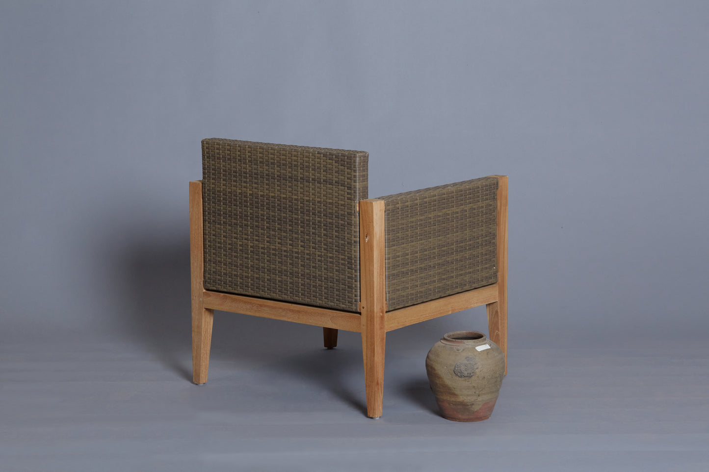 Pair of Teak and All Weather Rattan Arm Chairs