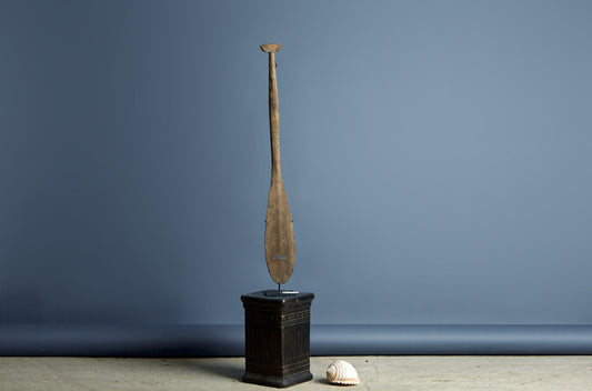 Mounted Ulin Wood Paddle from Borneo with Old Tin Repair