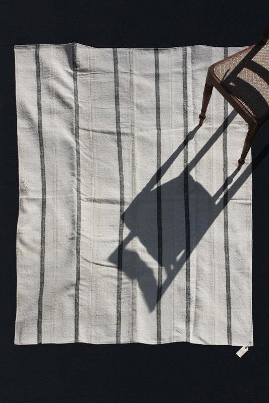 Thick Black & Thin Pink and Orange Stripes on White Carpet (5' x 7')