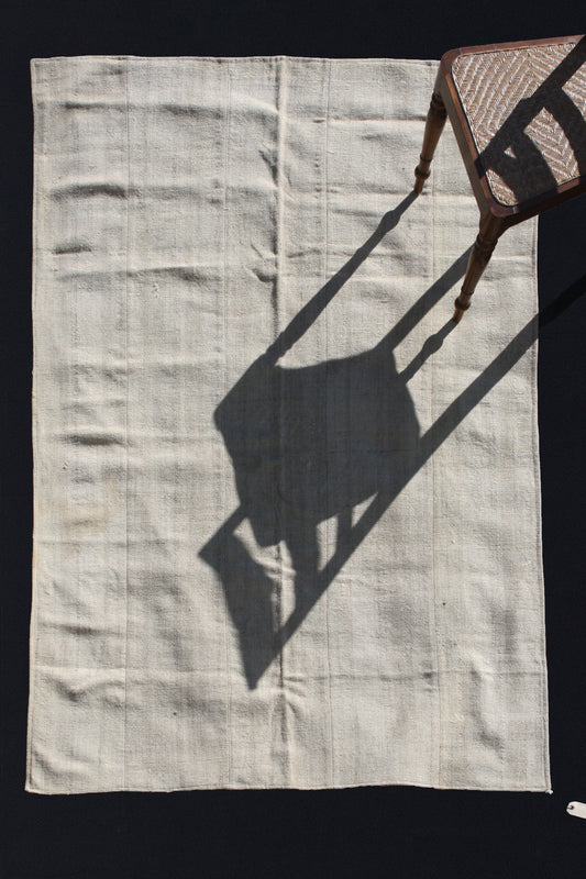 Turkish Solid Cream Wool Carpet with 5 Panels, Backed (4' 11" x 7' 4")