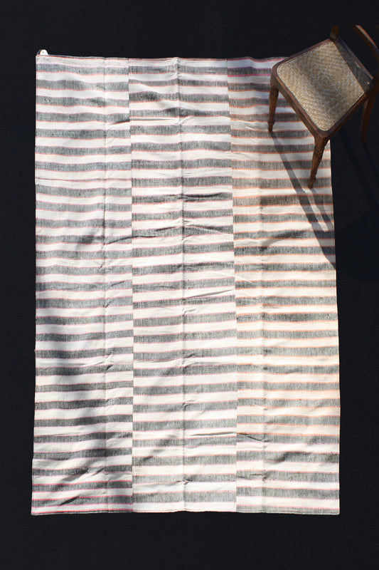 White Carpet with Black and Thin Pink and Orange (5' 10" x 8' 8")