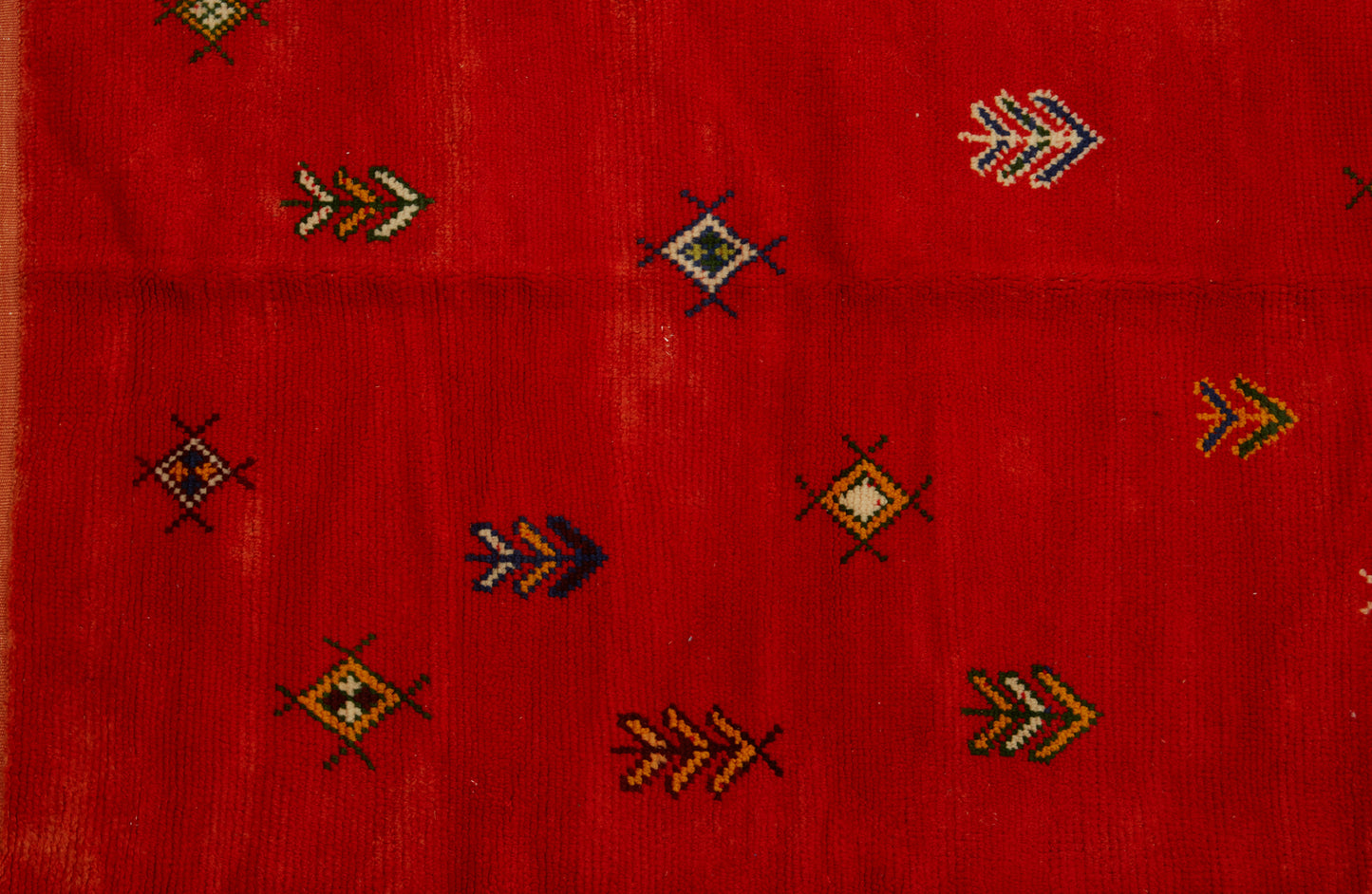 Moroccan Berber Carpet with Bright Orange Field & Symbols .... (5' x 6' 5'')