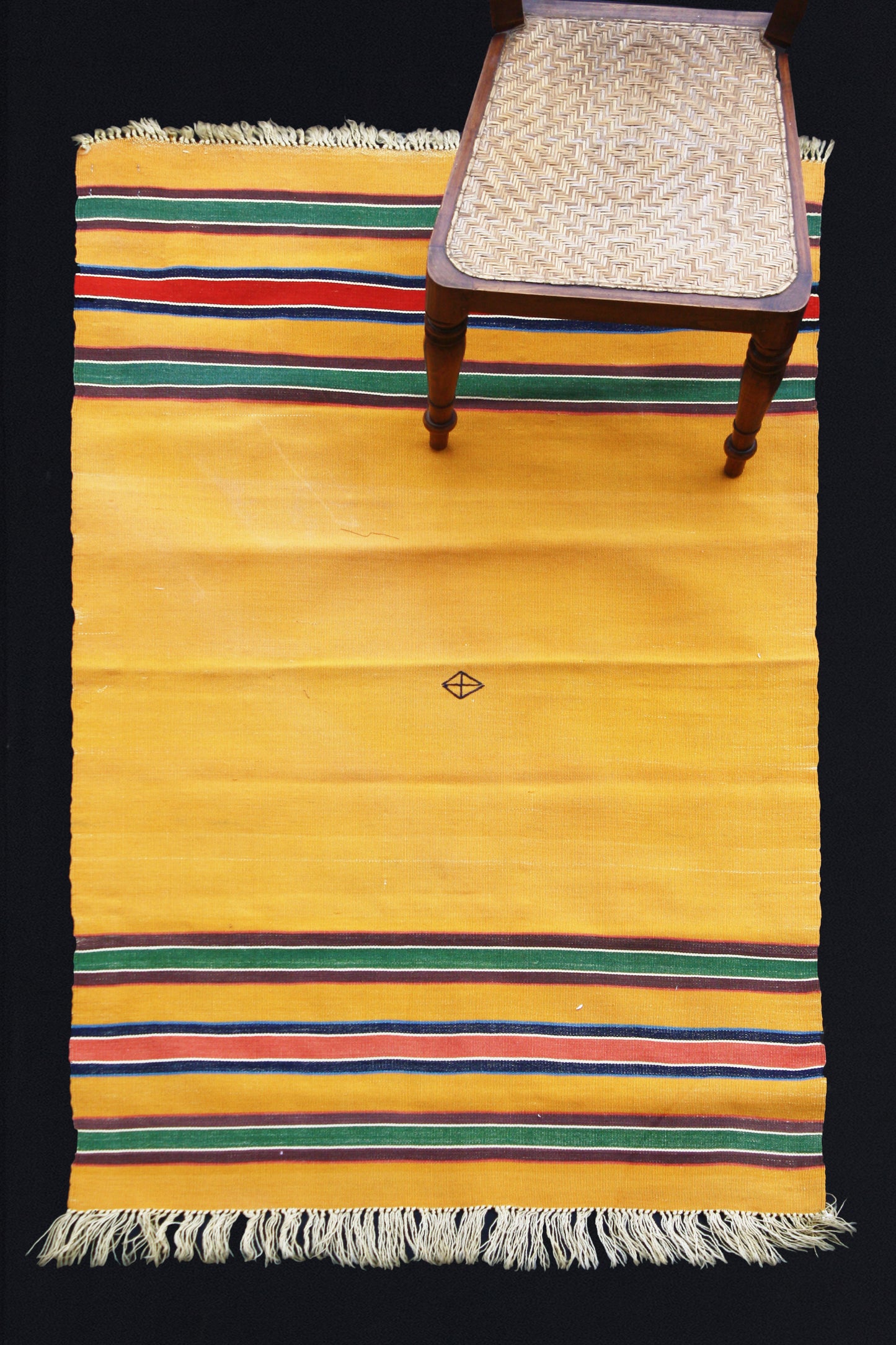 Yellow Kilim Carpet With Green And Red Bands (3' 3'' x 5' 10'')