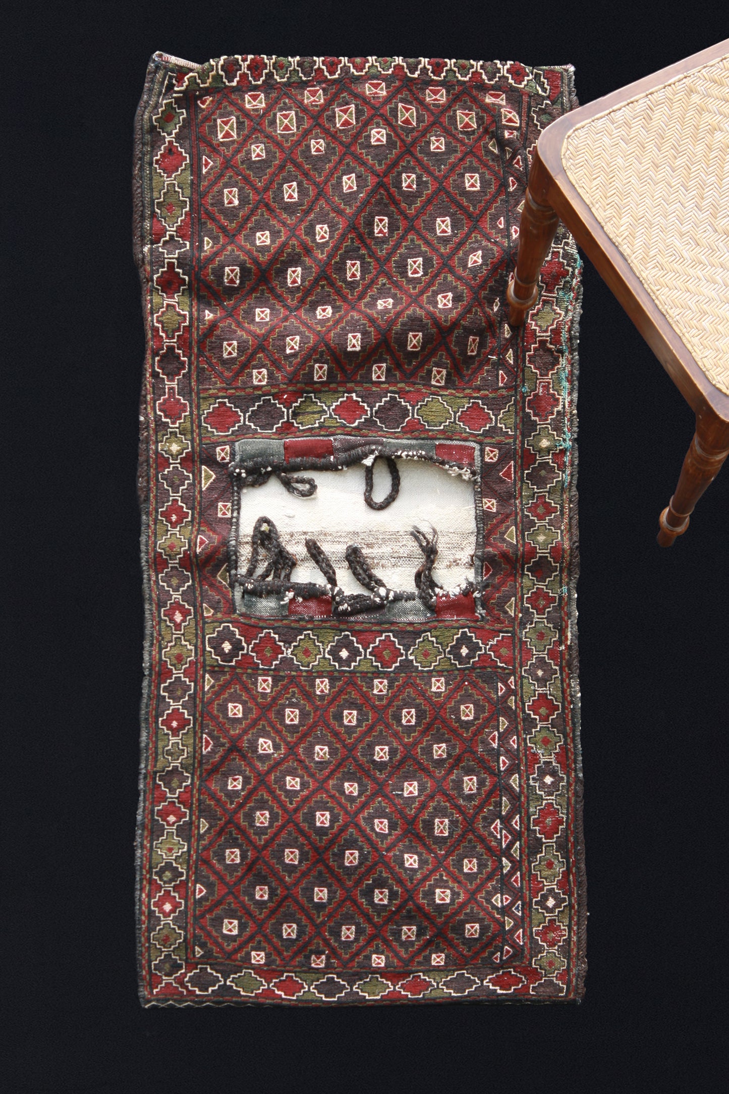 Herkari Bag With Red, Green And Purple Design (2' 1" x 4' 7")