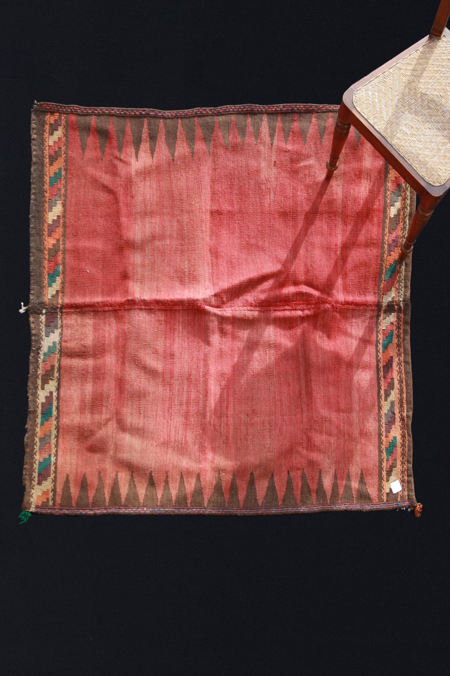 Red Sofra with Brown Puzzle Border (4' 7" x 4' 10")