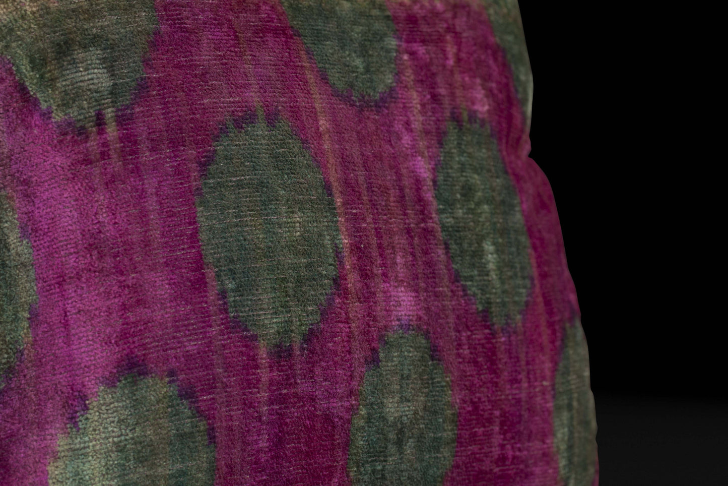 Beet and Dark Teal Silk Velvet Ikat Pillow