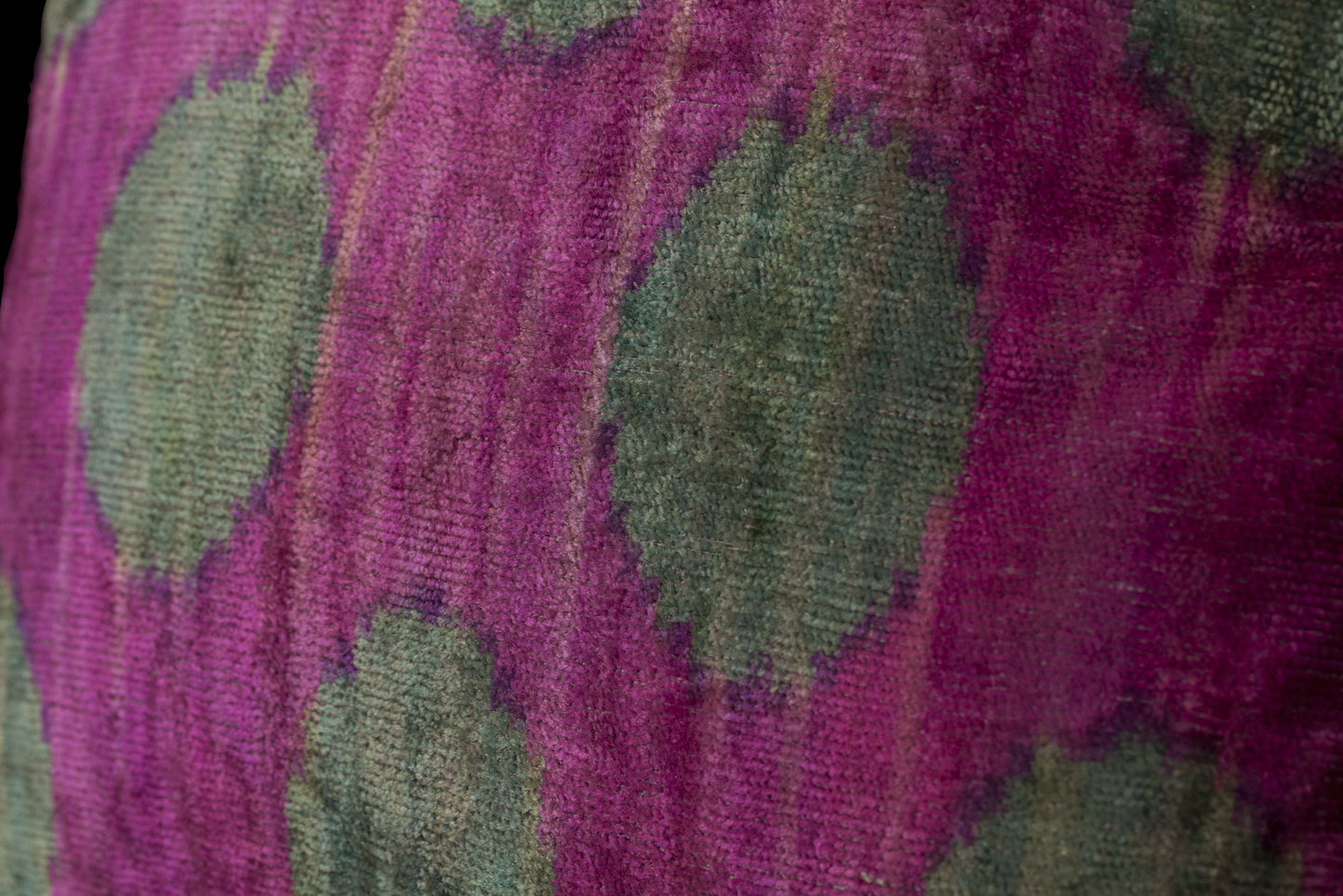 Beet and Dark Teal Silk Velvet Ikat Pillow