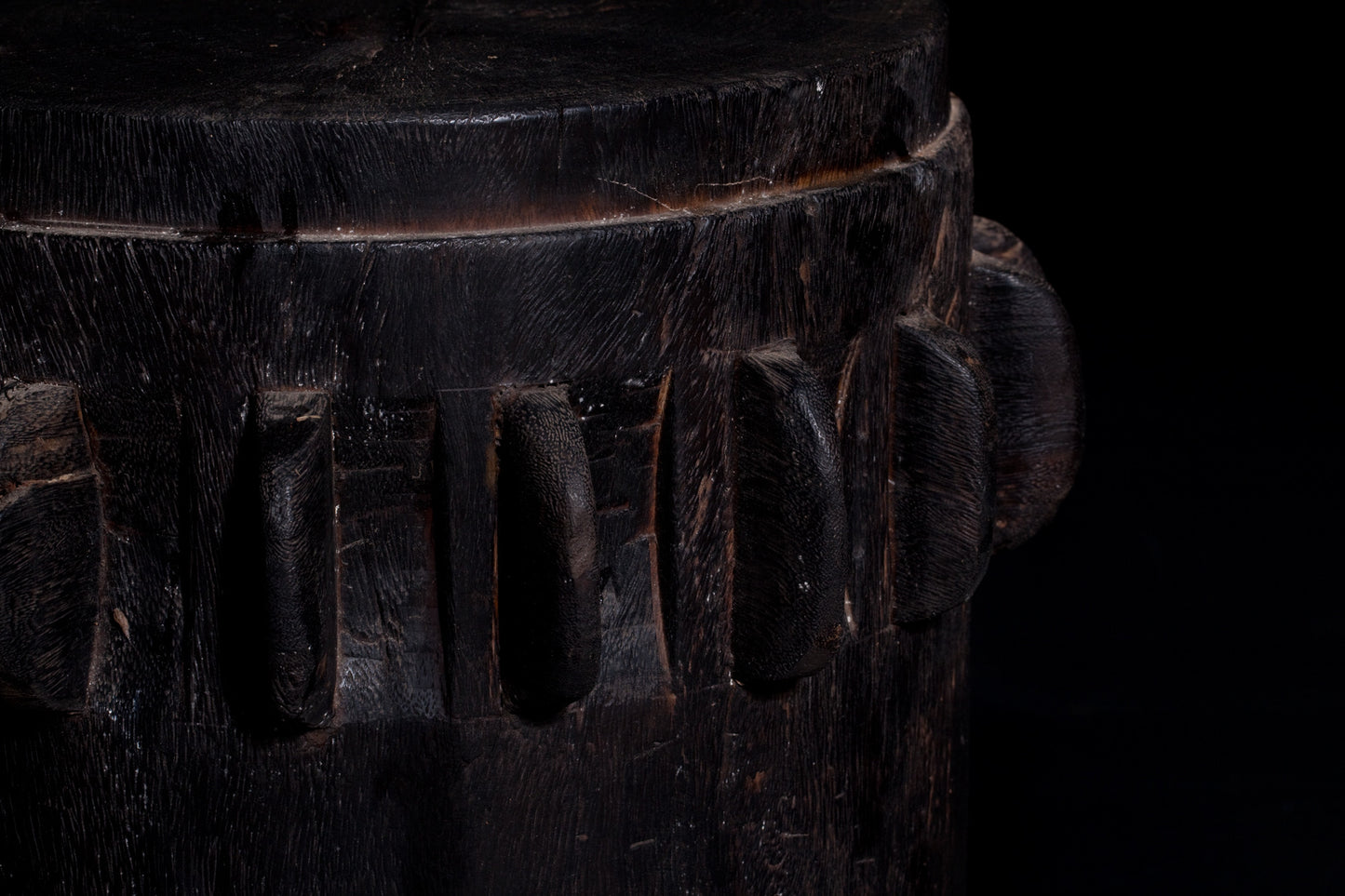 Large Ebonized Sugar Cane Mill Cog in Solid Teak