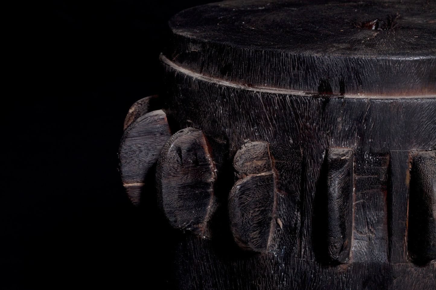 Large Ebonized Sugar Cane Mill Cog in Solid Teak